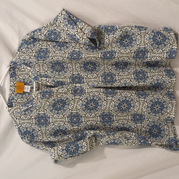 Ruby Rd. | Pullover Casual Top Blue Medallions Short Sleeves Side Slits |MP - Picture 1 of 10